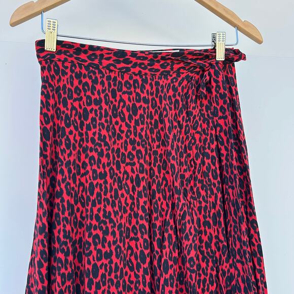 IRO Paris Leopard Red Wrap Midi Skirt 36 Slit Flowy 4 Spring Animal Print - Picture 5 of 7